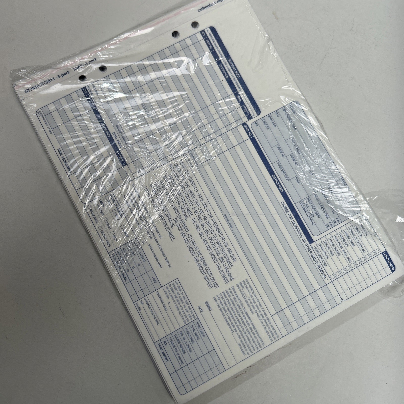 Adam’s Gt3810 Auto Repair Order Forms 3 Part Carbonless Forms Open Box