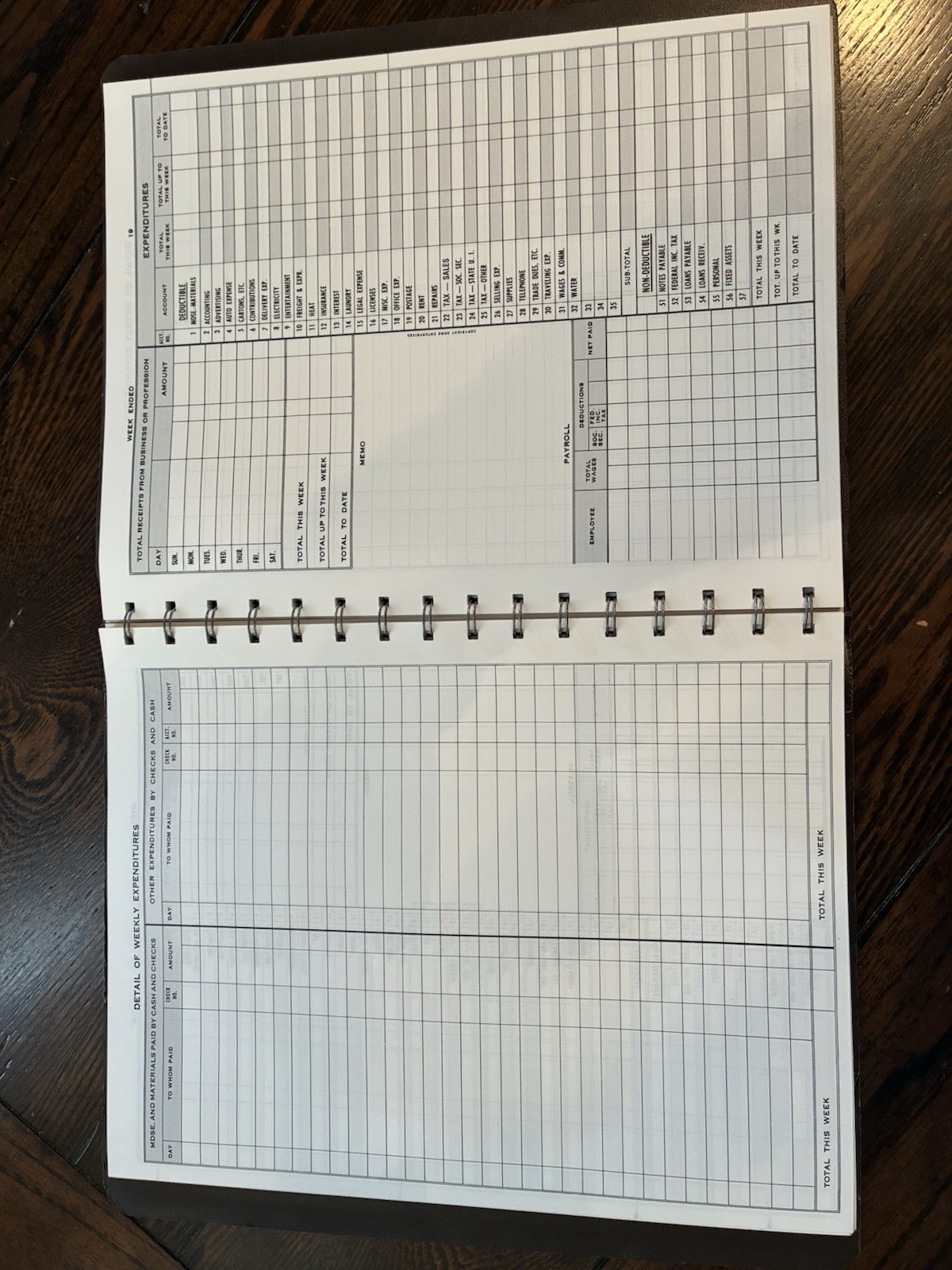 Dome simplified weekly Bookkeeping record Picchione #600 deductions NOS vintage