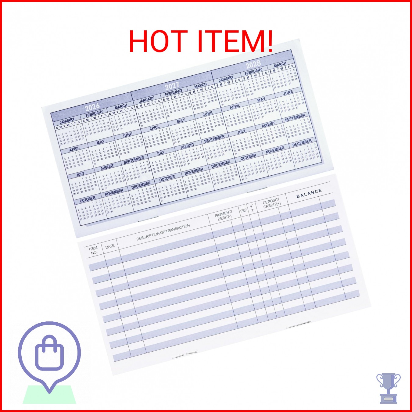 20 Pack Checkbook Register, Check Registers for Personal, Blank Ledger Transacti