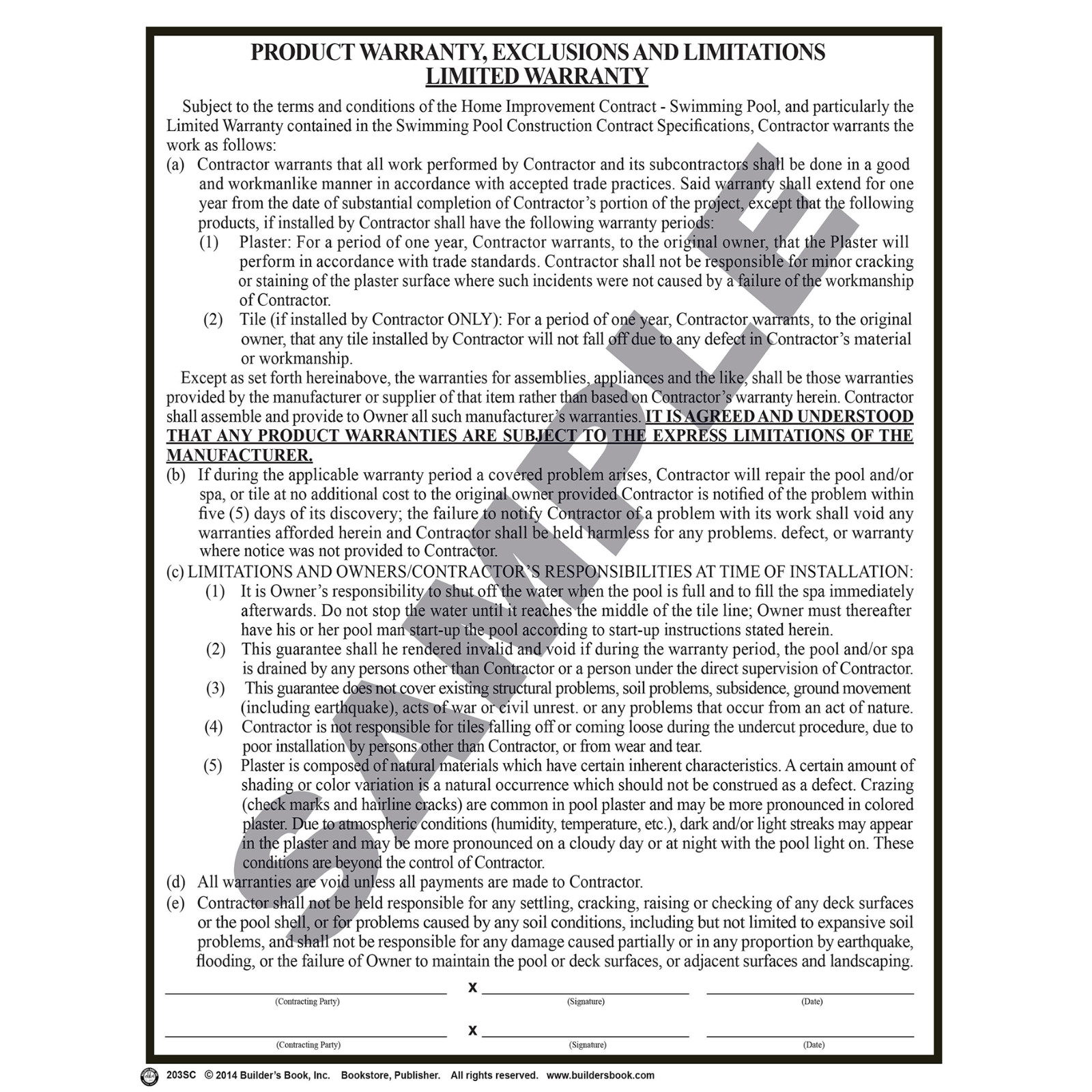 California Swimming Pool Construction Contract Specifications (Package of 25)