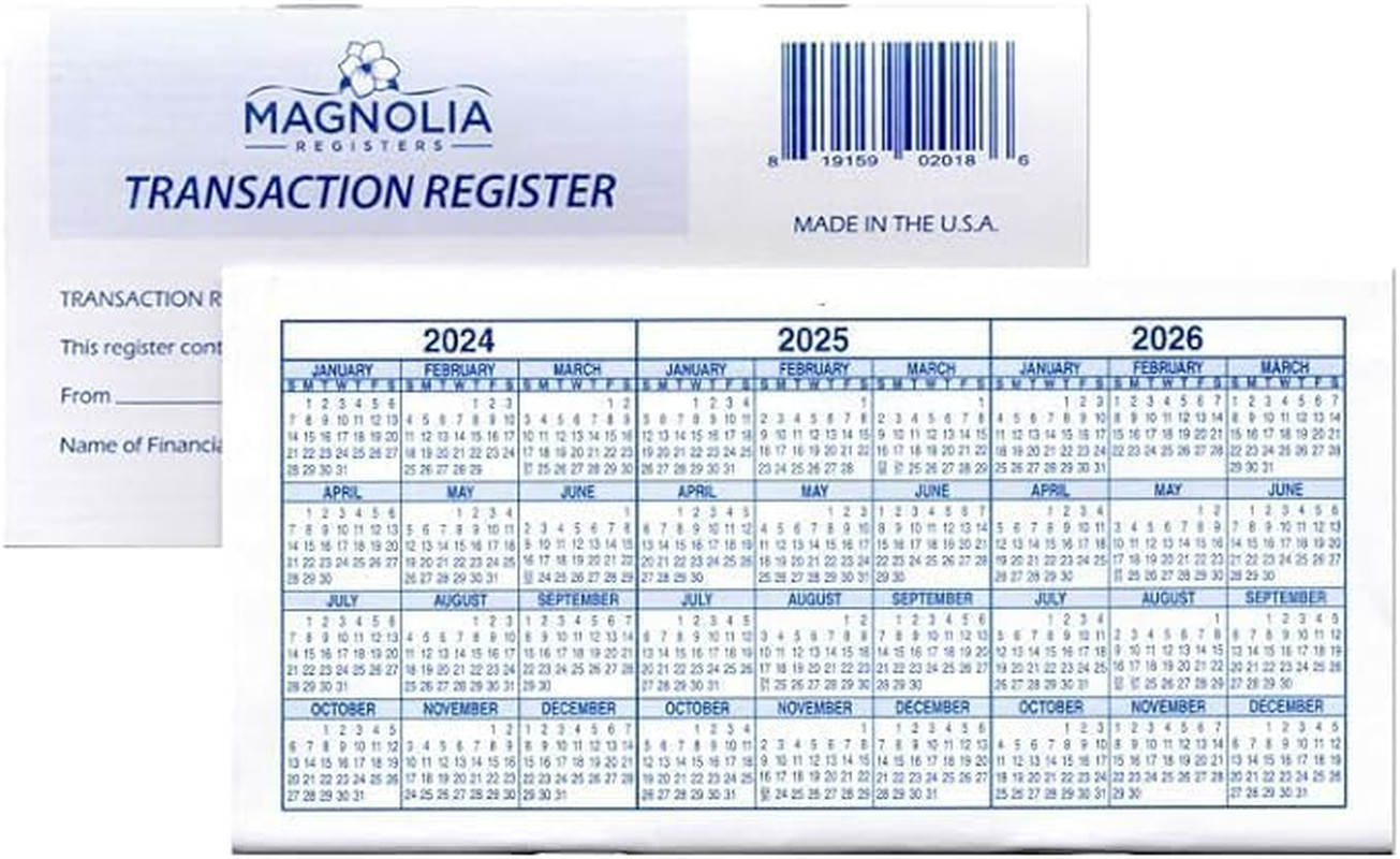 12 Check Registers, 2024-2025-2026, for Personal Checkbook Ledger Transaction Re