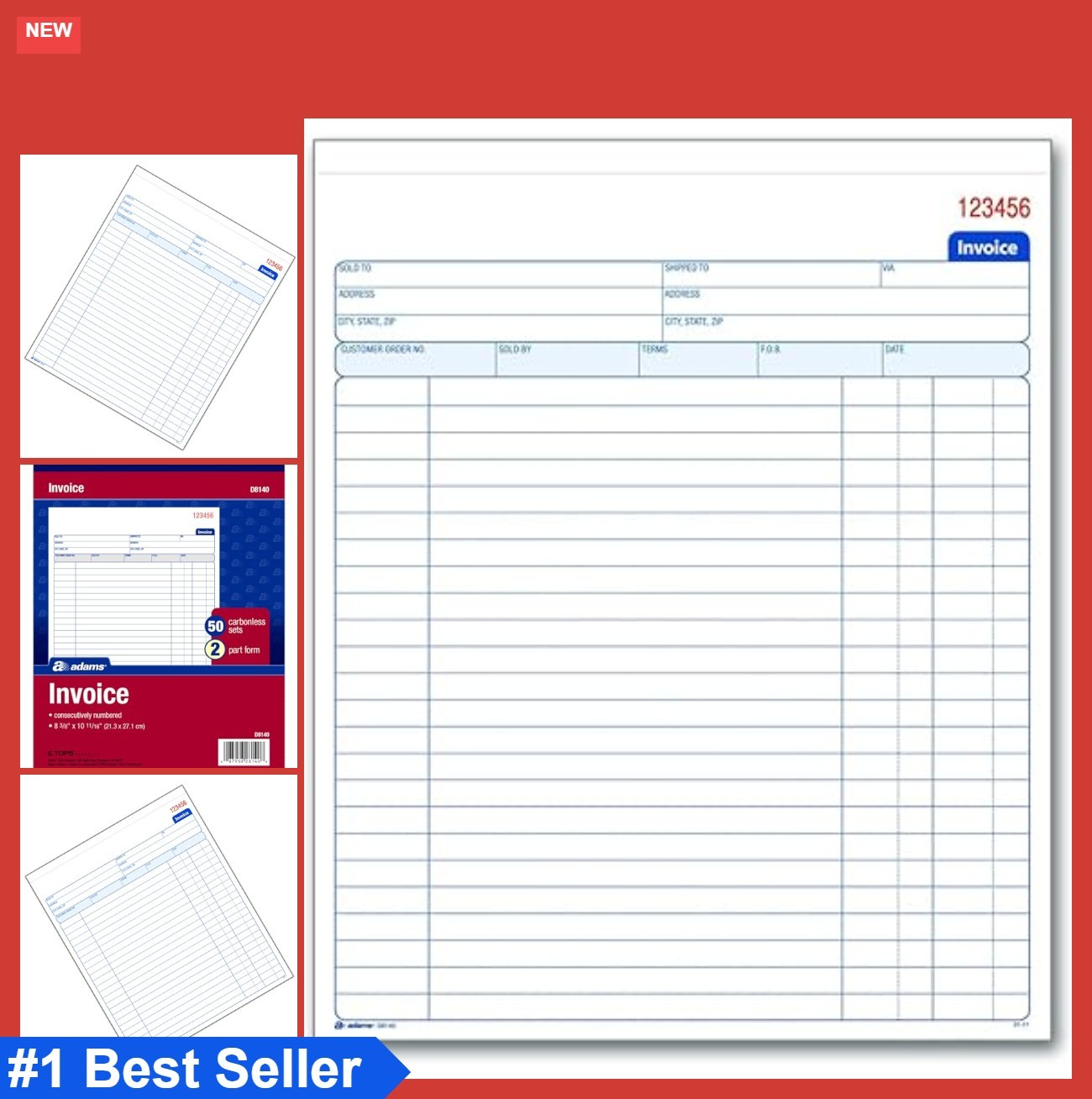 Invoice Book 2 Part Carbonless 8 3/8 x 10 11/16 Inches 50 Sets White Canary For