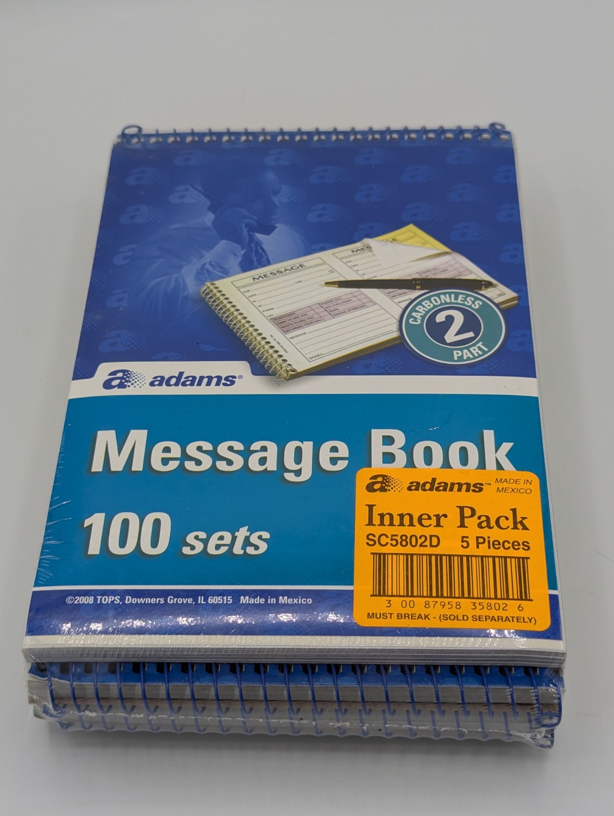 5x Adams Message Wirebound Book Carbonless 2 part 100 sets 5 1/2″x8 1/16″ 5802