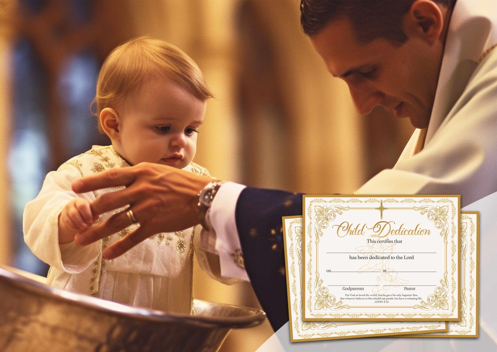 Child Dedication Certificate, Vintage Golden Certificates of Baby…