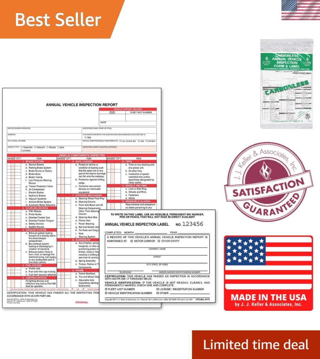 Compliant Vehicle Inspection Reports – Durable 100-lb. Manila, Snap-Out Format
