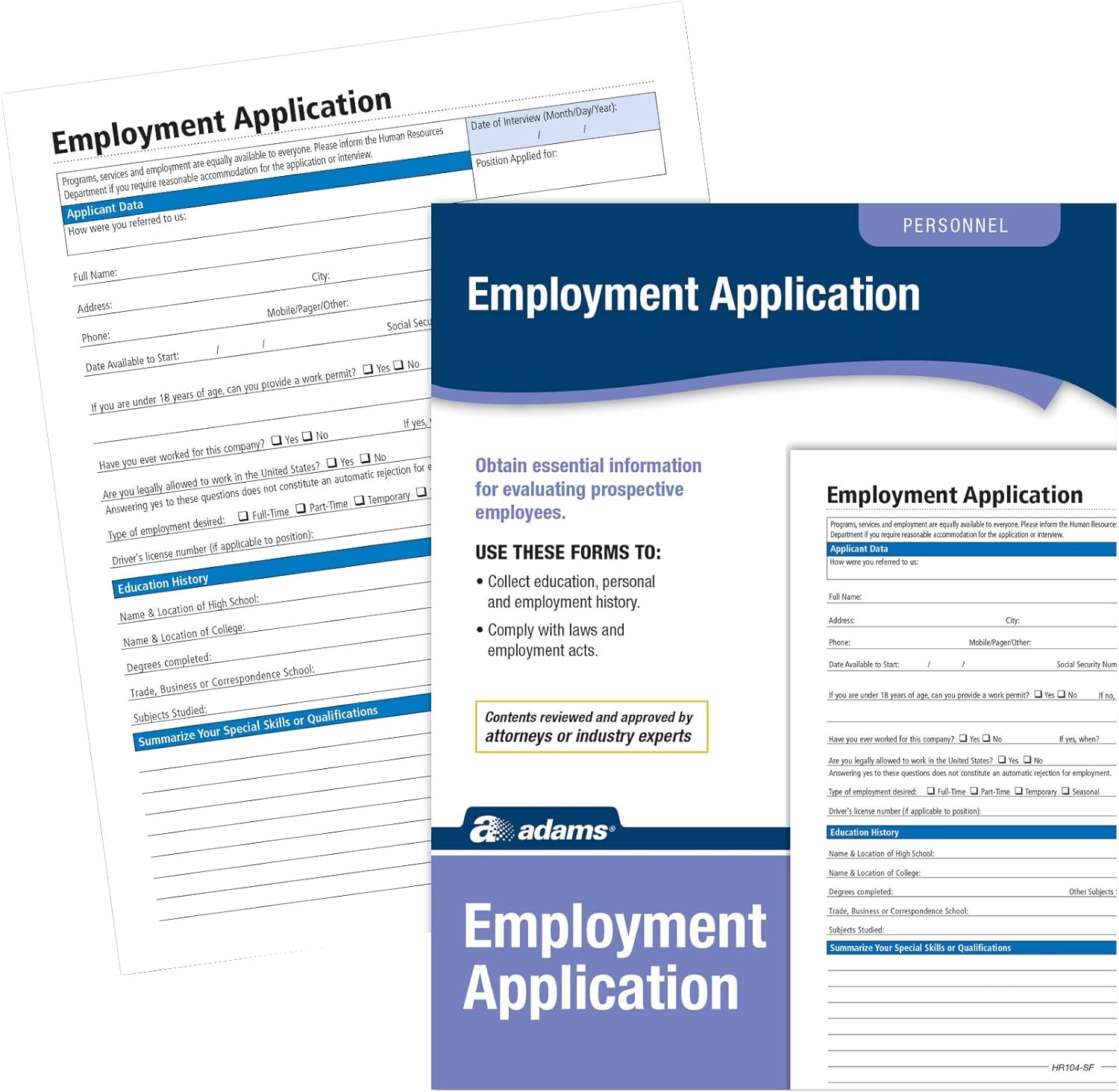Application for Employment, Forms and Instructions, 50 Forms per Pack (HR104) ,