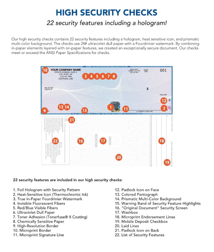 Custom Printed 3 Checks Per Page Hologram High Security Checks