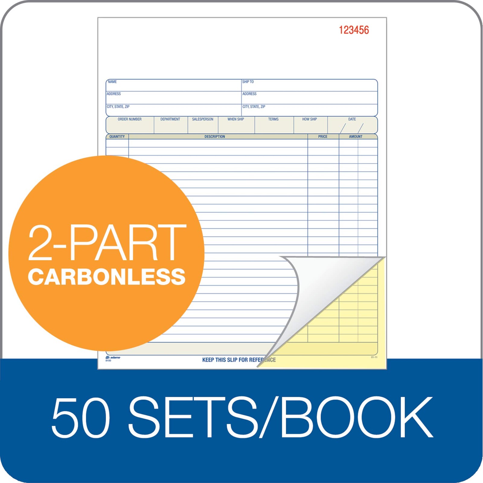 Adams Order Book, 2-Part, Carbonless, White/Canary, 8-3/8 x 1 Pack, Multi