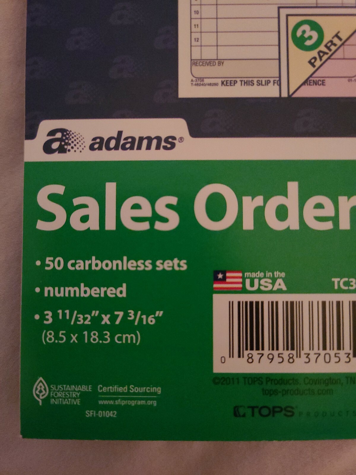 Adams General Purpose Sales Book Carbonless 3-Part- Item# TC3705, 50 sets-New