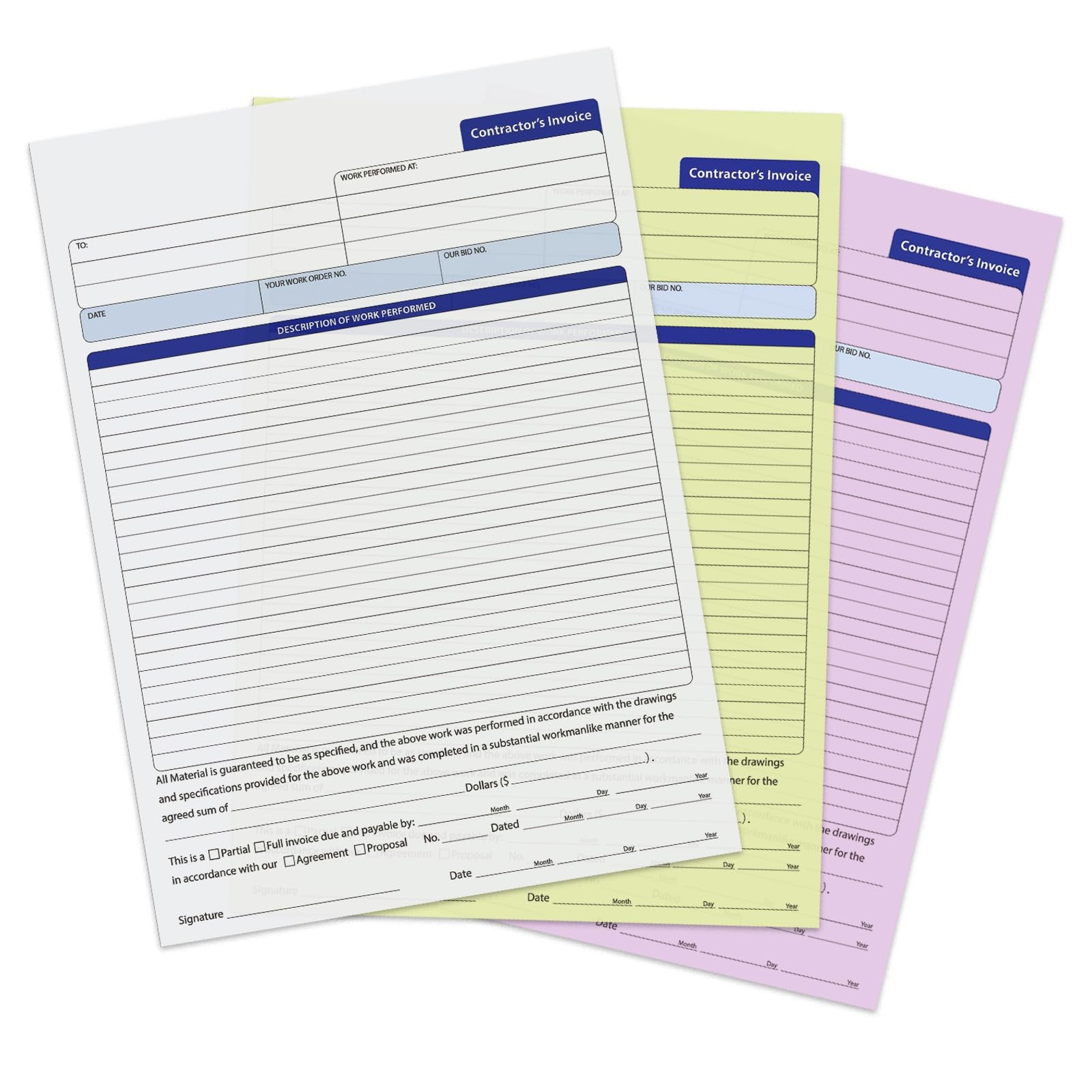 Contractor Invoice Book, 3 Part Carbonless Forms, Work Order Estimate Book wi…