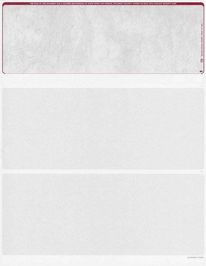500 Blank Security Check Paper Stock – Checks on Top (Stone Burgundy)