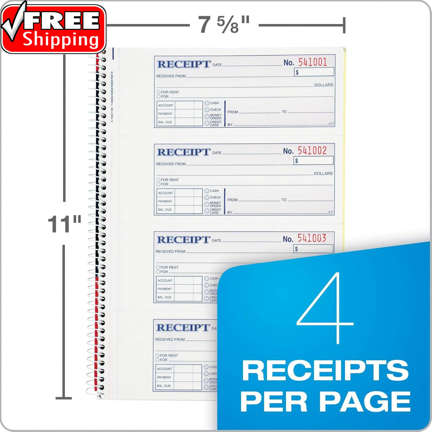 Money and Rent Receipt Book, 2-Part Carbonless, 7-5/8″ X 11″, Spiral Bound, 200