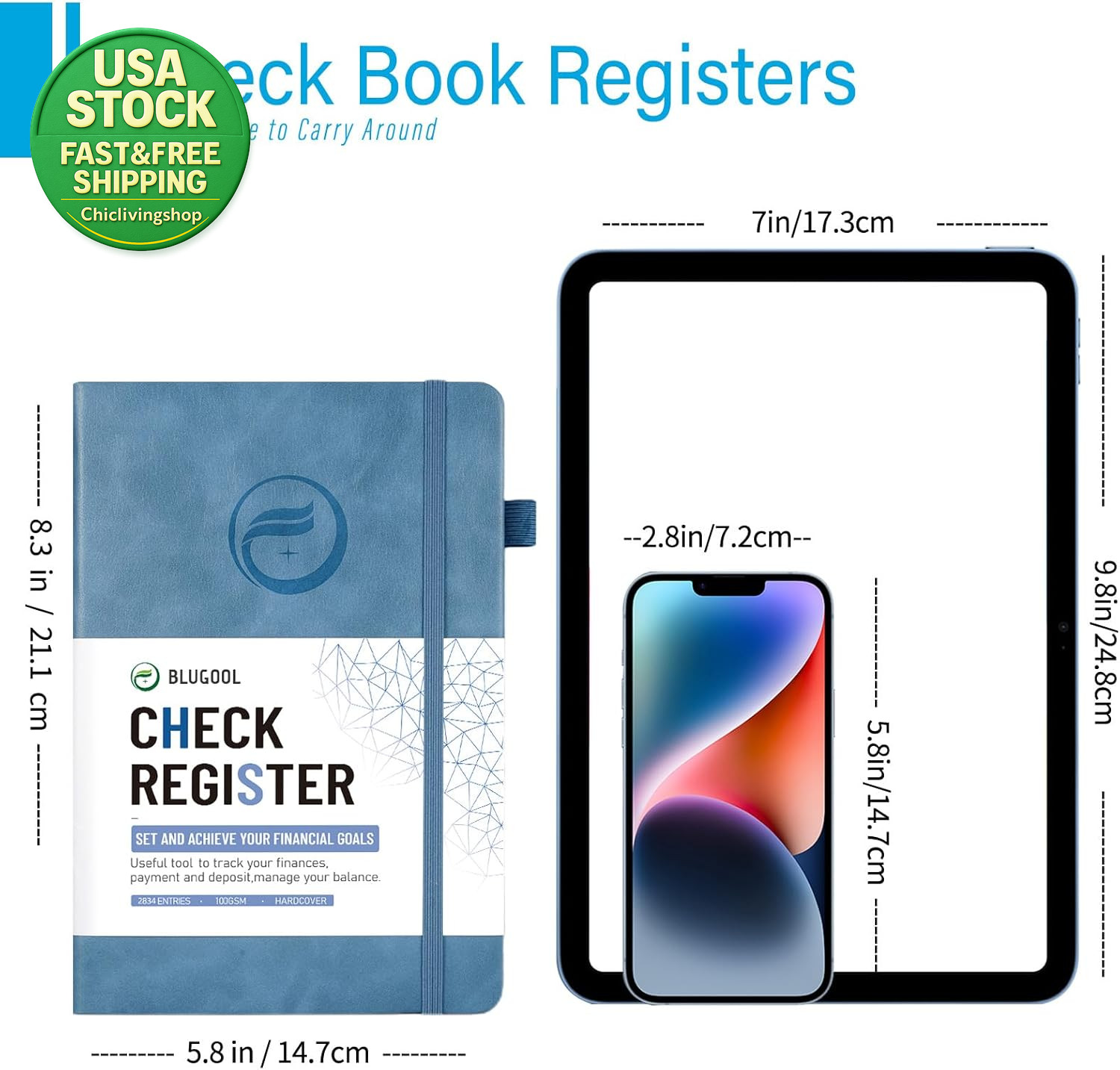 Check Register Accounting Ledger Log Book Personal Budget 5.8 X 8.3 Blue