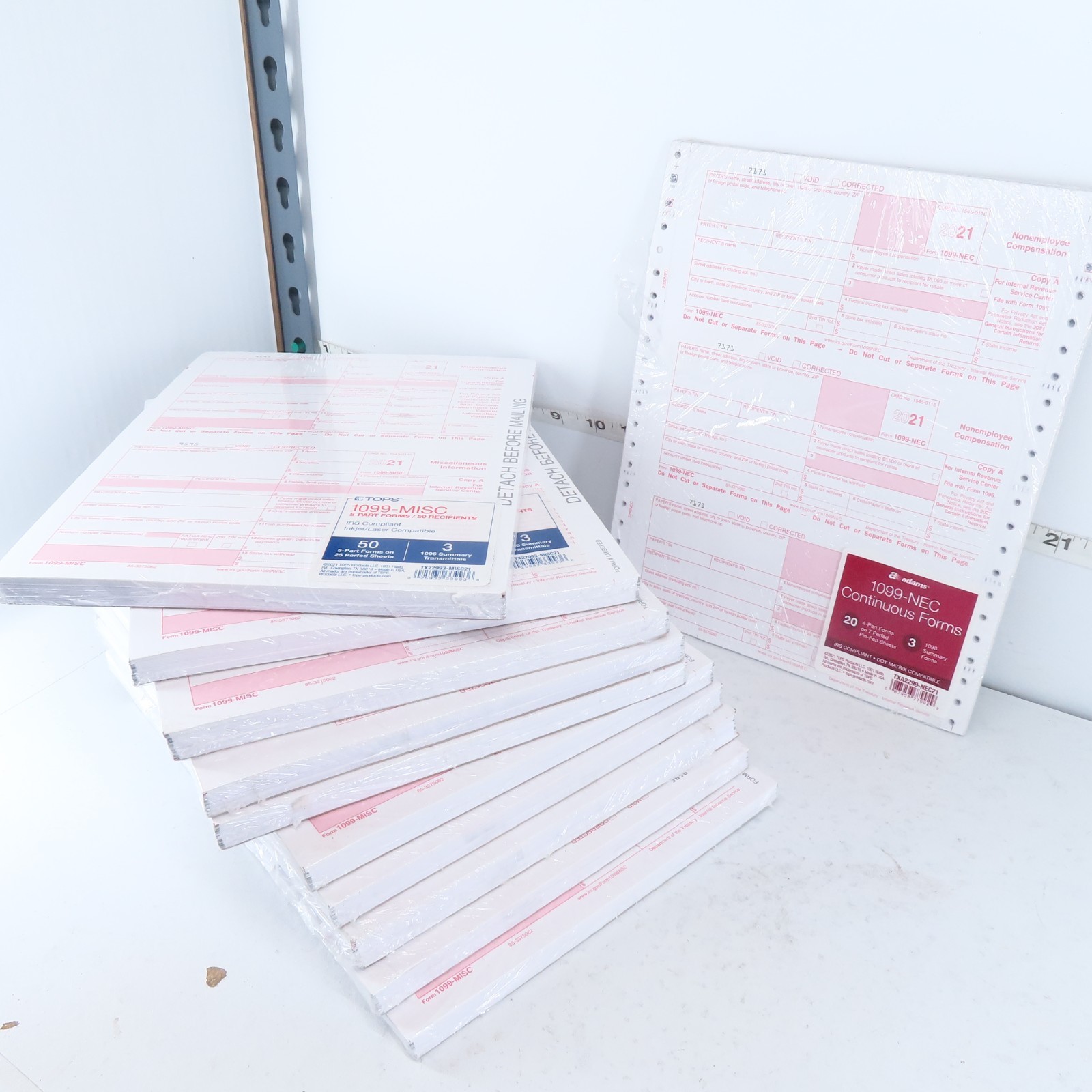 (10) TOPS 1099 MISC 2-UP FORMS + ADAMS 1099 NEC 3-UP CONTINUOUS TAX FORMS 2021