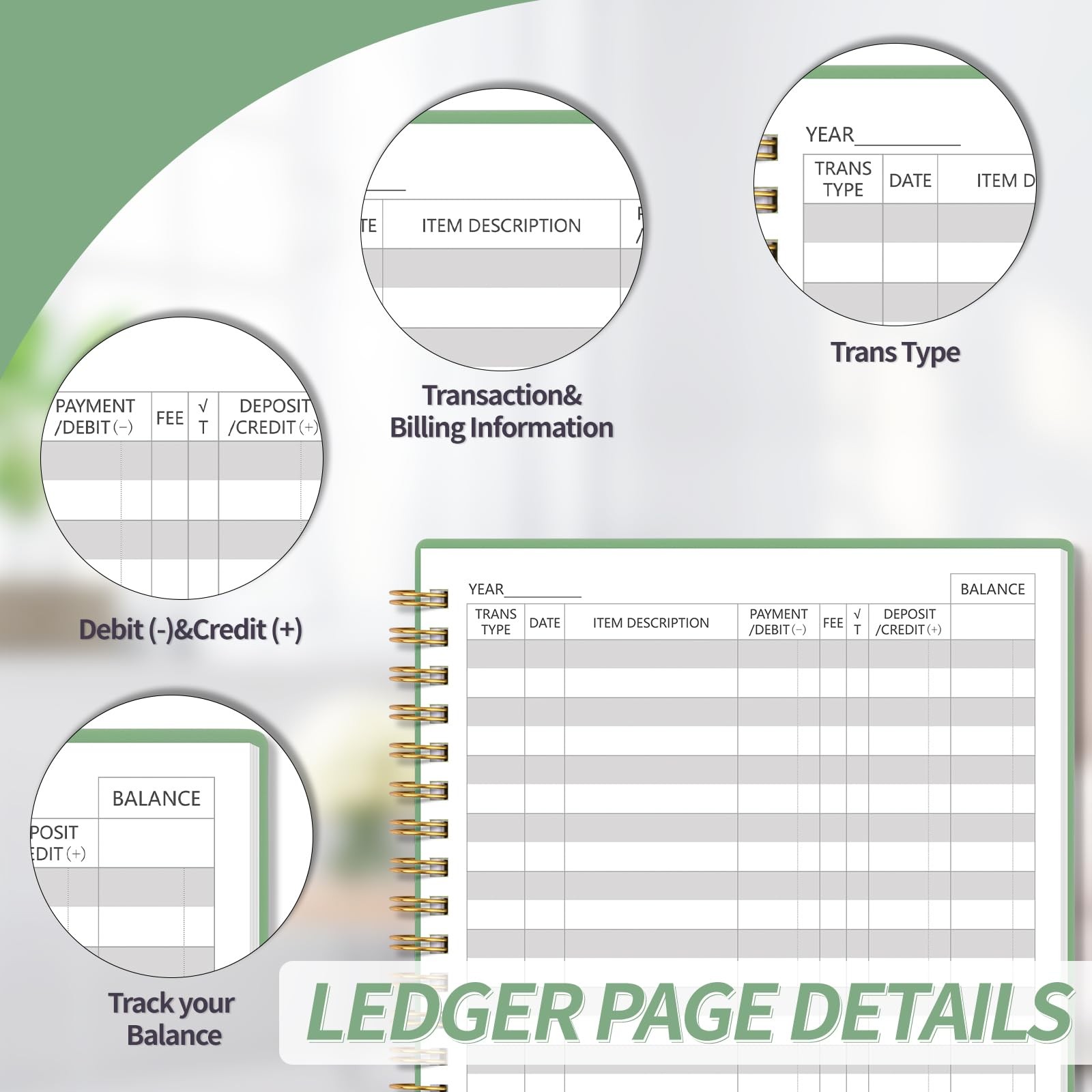 Accounting Ledger Book for Small Business Medium(8.4″ x 6.1″ ), Green