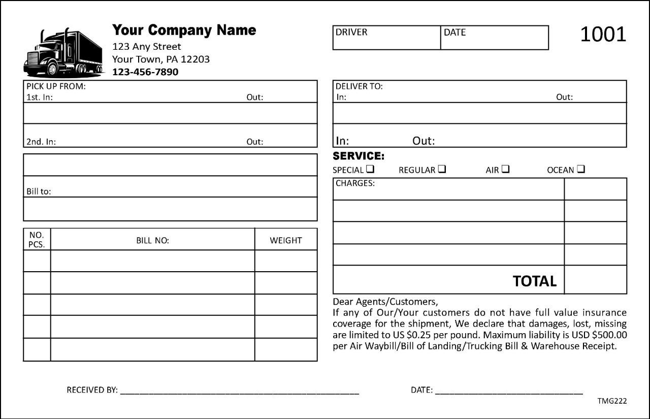 Trucking Container Delivery Receipt Form / 2 Part or 3 Part / 5.5 x 8.5 / TMG222