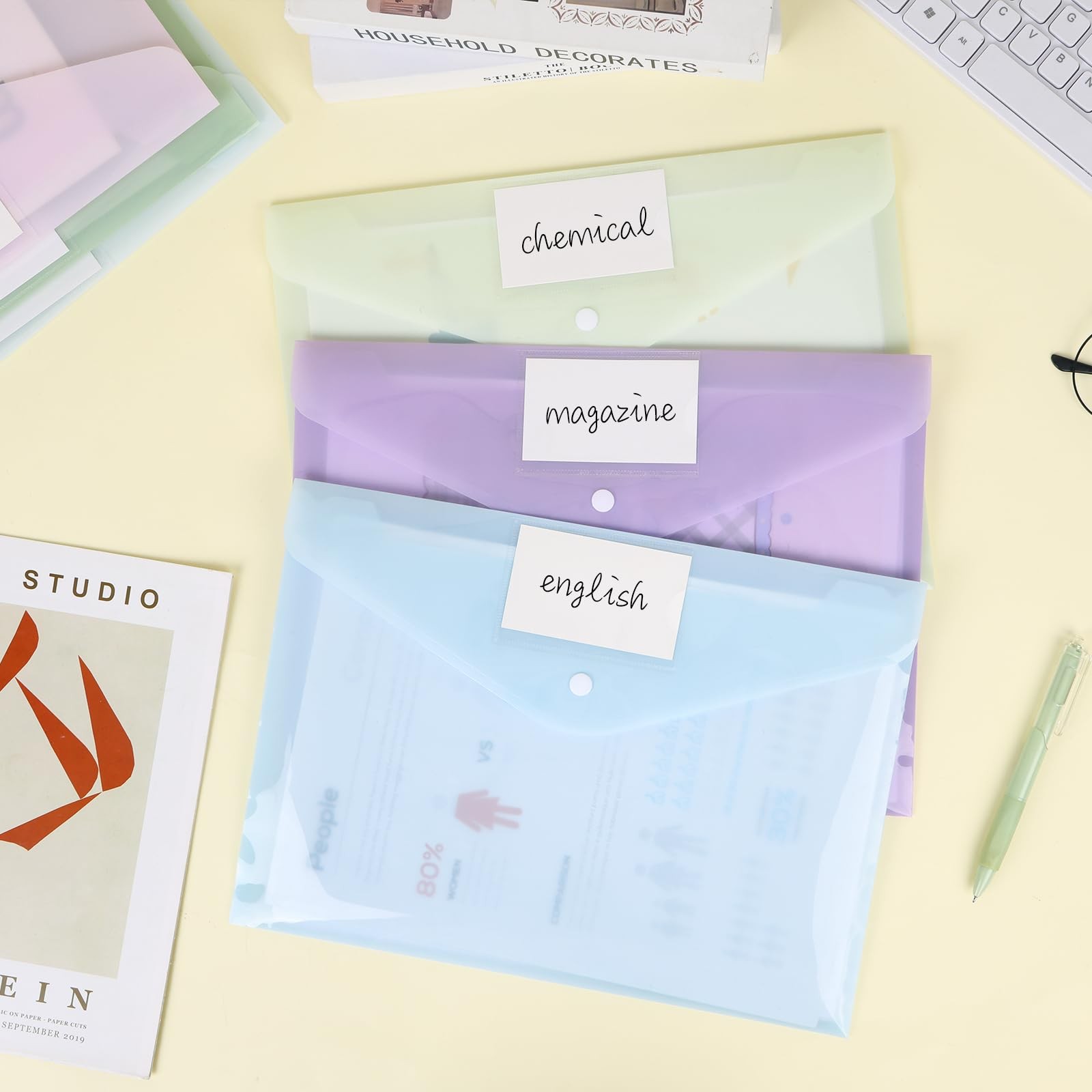 EOOUT 24 Pack Plastic Envelopes File Folders, Poly Folders Pastel