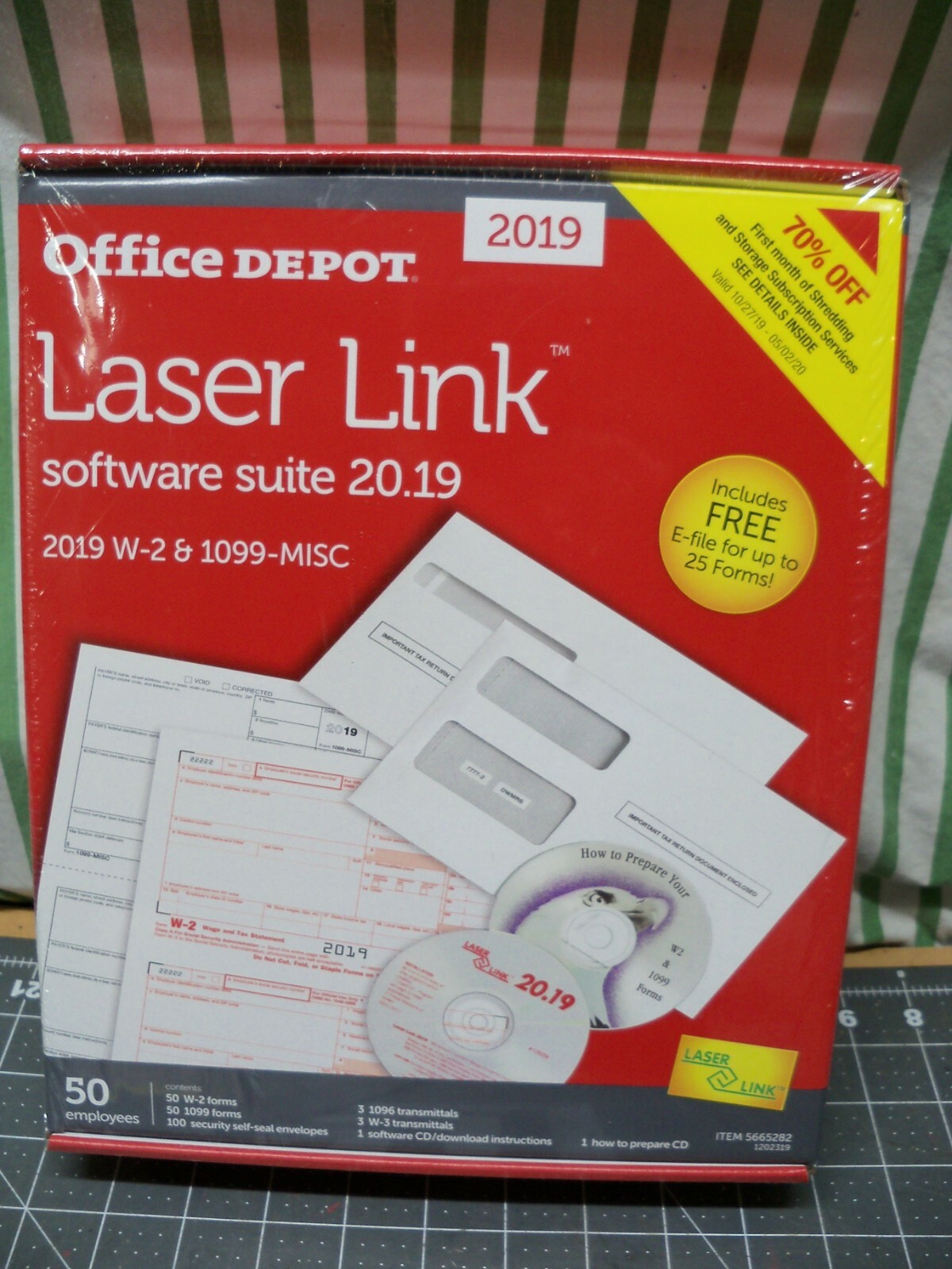 Office Depot Laser Link Software Suite W-2 + 1099-Misc 50 Employees 2019 USA W2