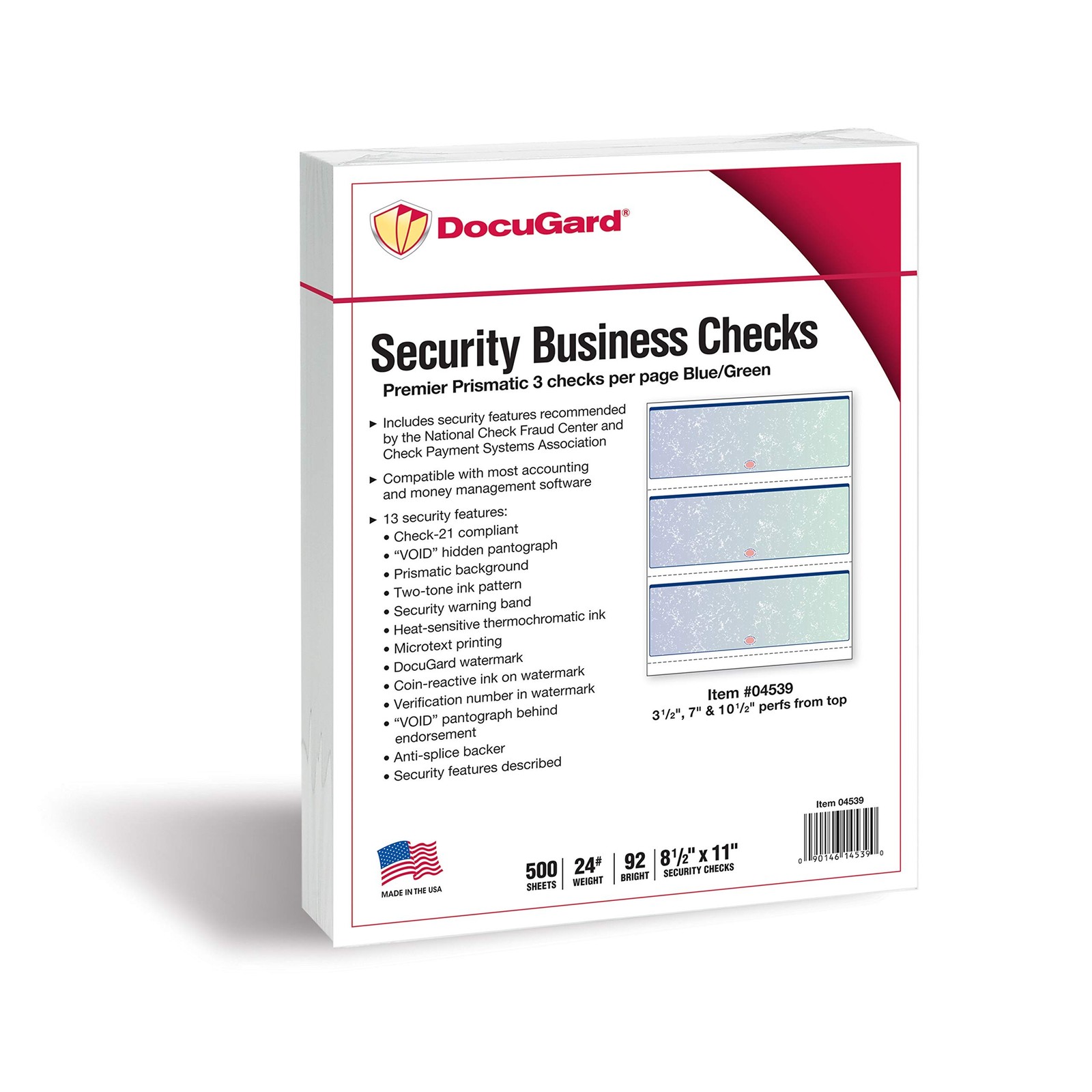 DocuGard Premier Prismatic Check, 13 Features, 8.5 X 11, Blue/Green Prismatic…