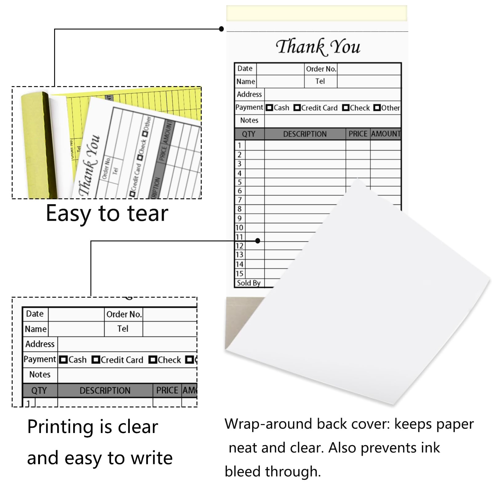 XUEJITECH 250 Sets Thank You Receipt Book with Carbonless 250 (5 Pads)