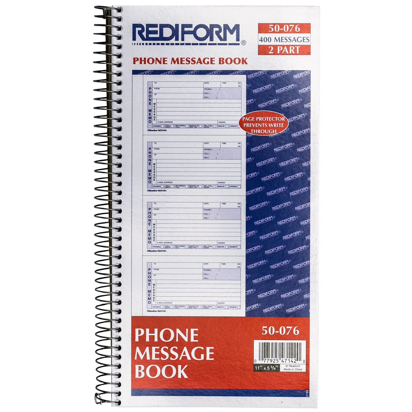 Rediform 50-076 Phone Message Book, 2-Part, 400 Messages, 11 x 5-5/8″
