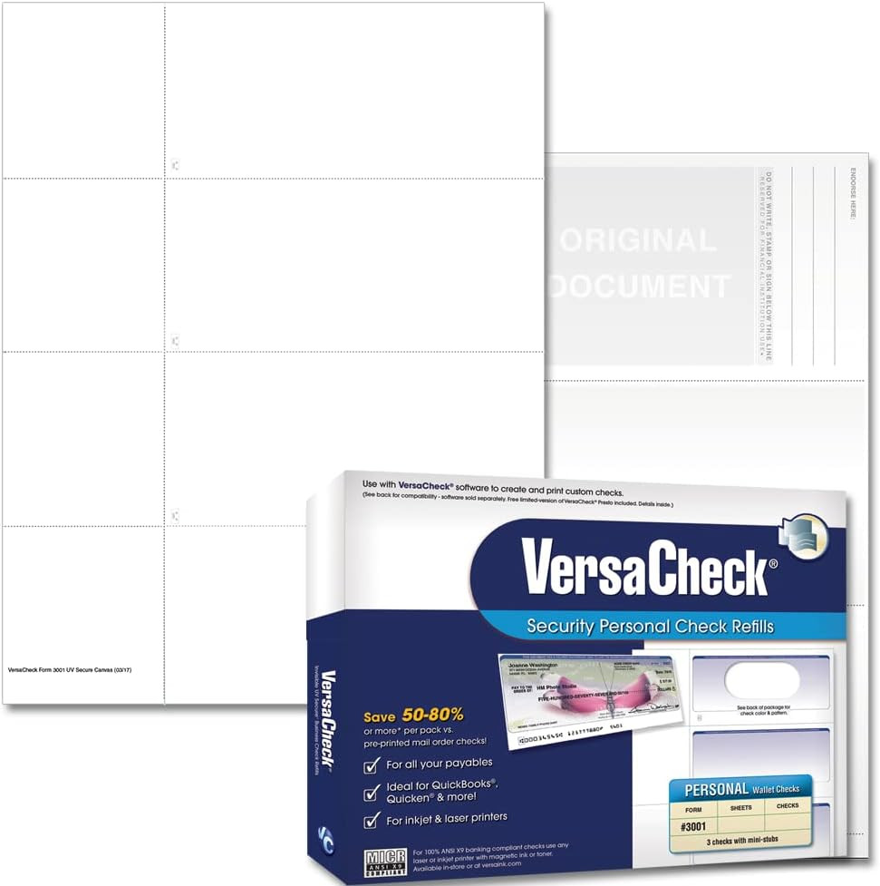Secure Form #3001-750 Blank Personal S 3 per Sheet – White Canvas – 250 Sheets