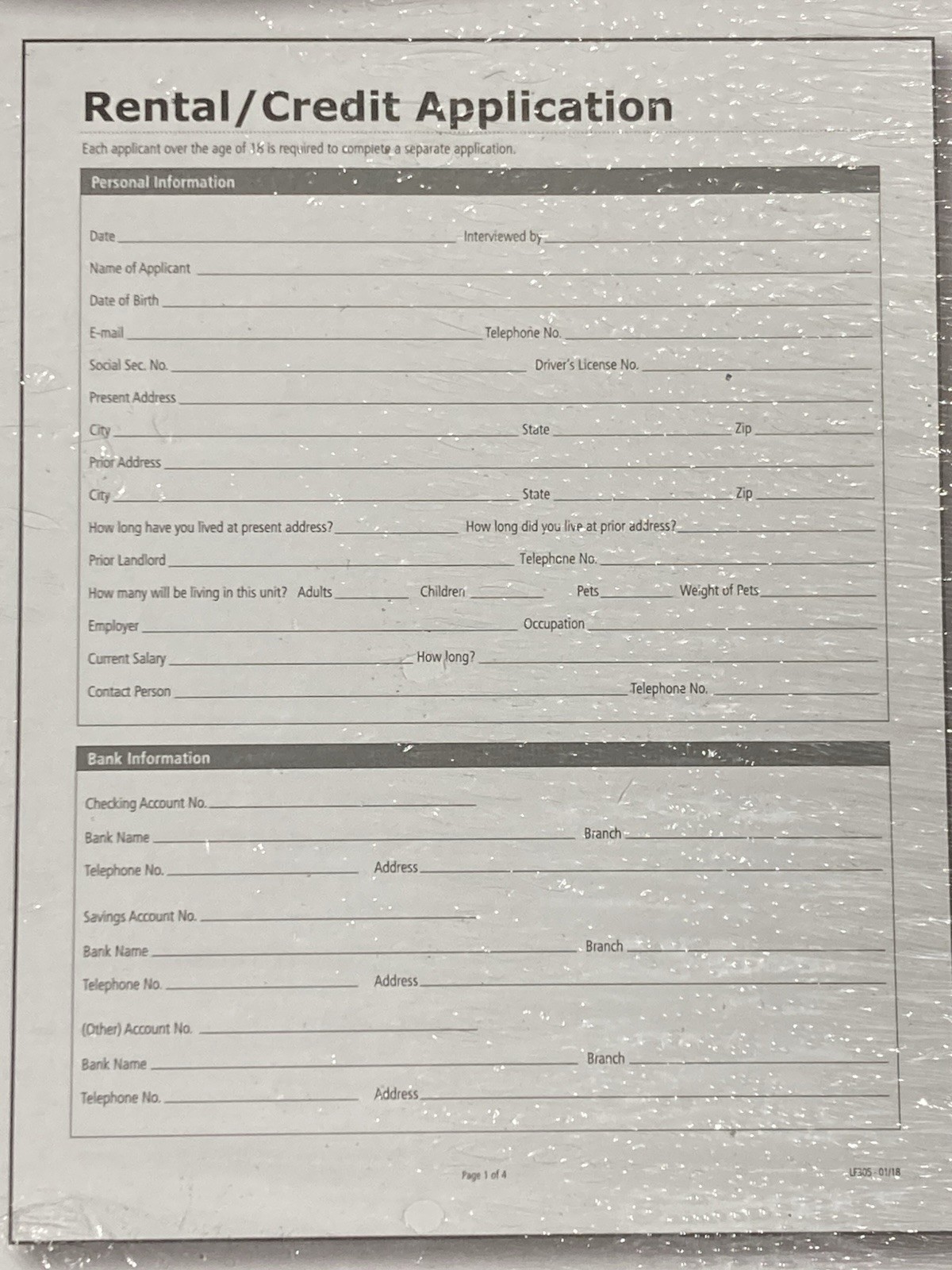 Adams Rental and Credit Application Form, 8.5 x 11 Inch, White (LF305SF) NEW