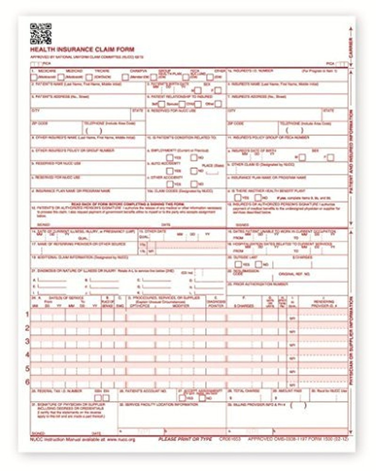 New CMS 1500 Claim Forms – HCFA (Version 02/12) (100 Sheets) 100 Sheets