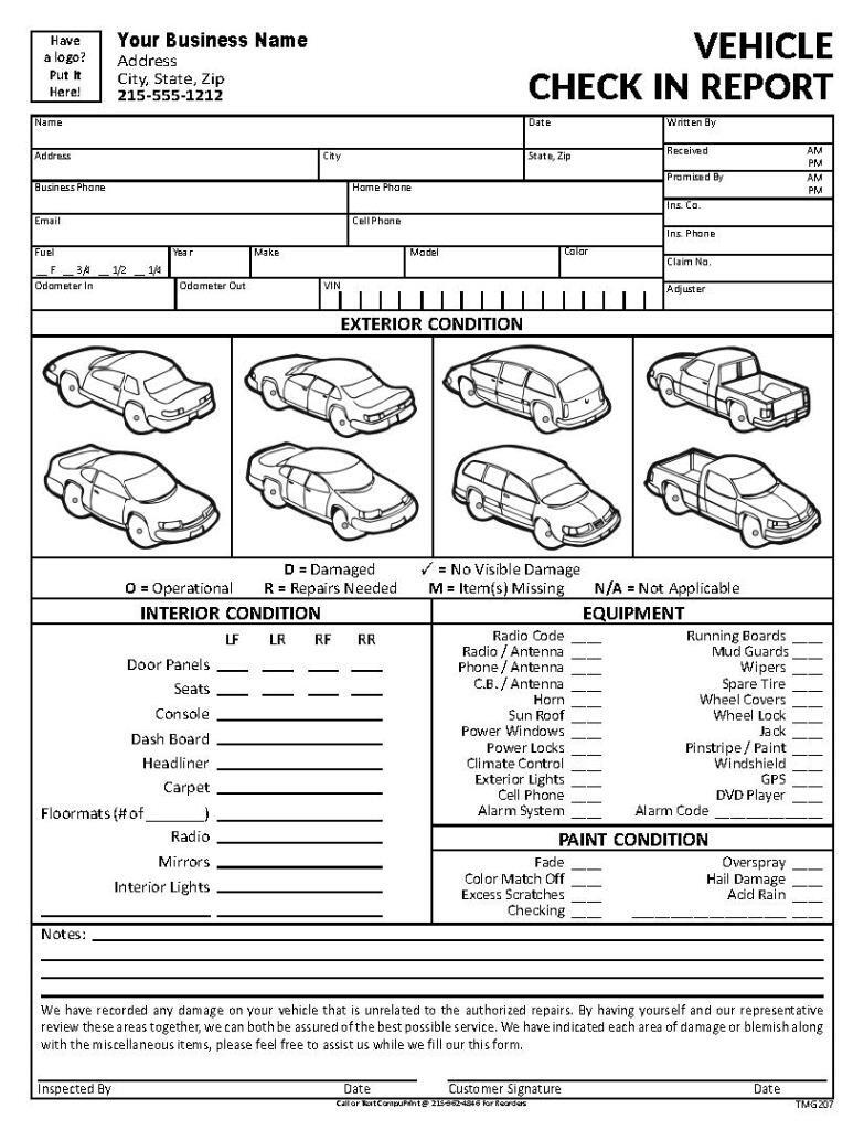Customized Vehicle Check In Report Forms / 8.5 x 11 / 2 or 3 Part / TMG207