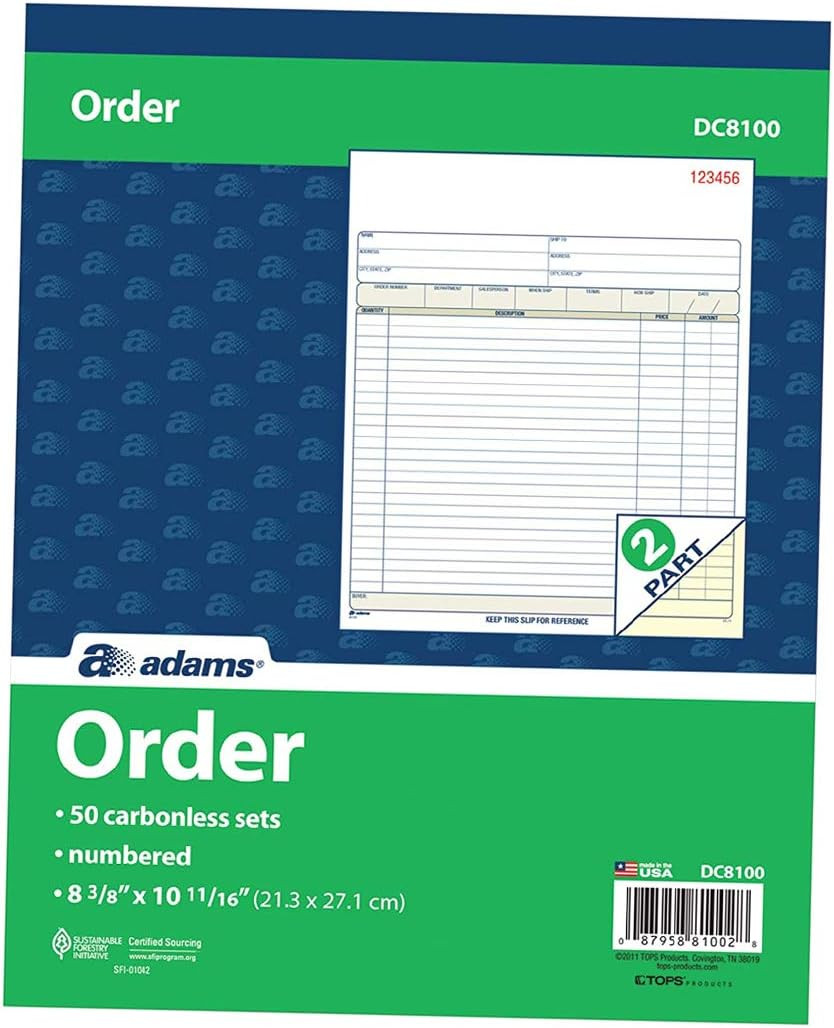 Adams 196139 Carbonless Sales Order Book 8-Inch X 10-Inch 2-Part (Dc8100)