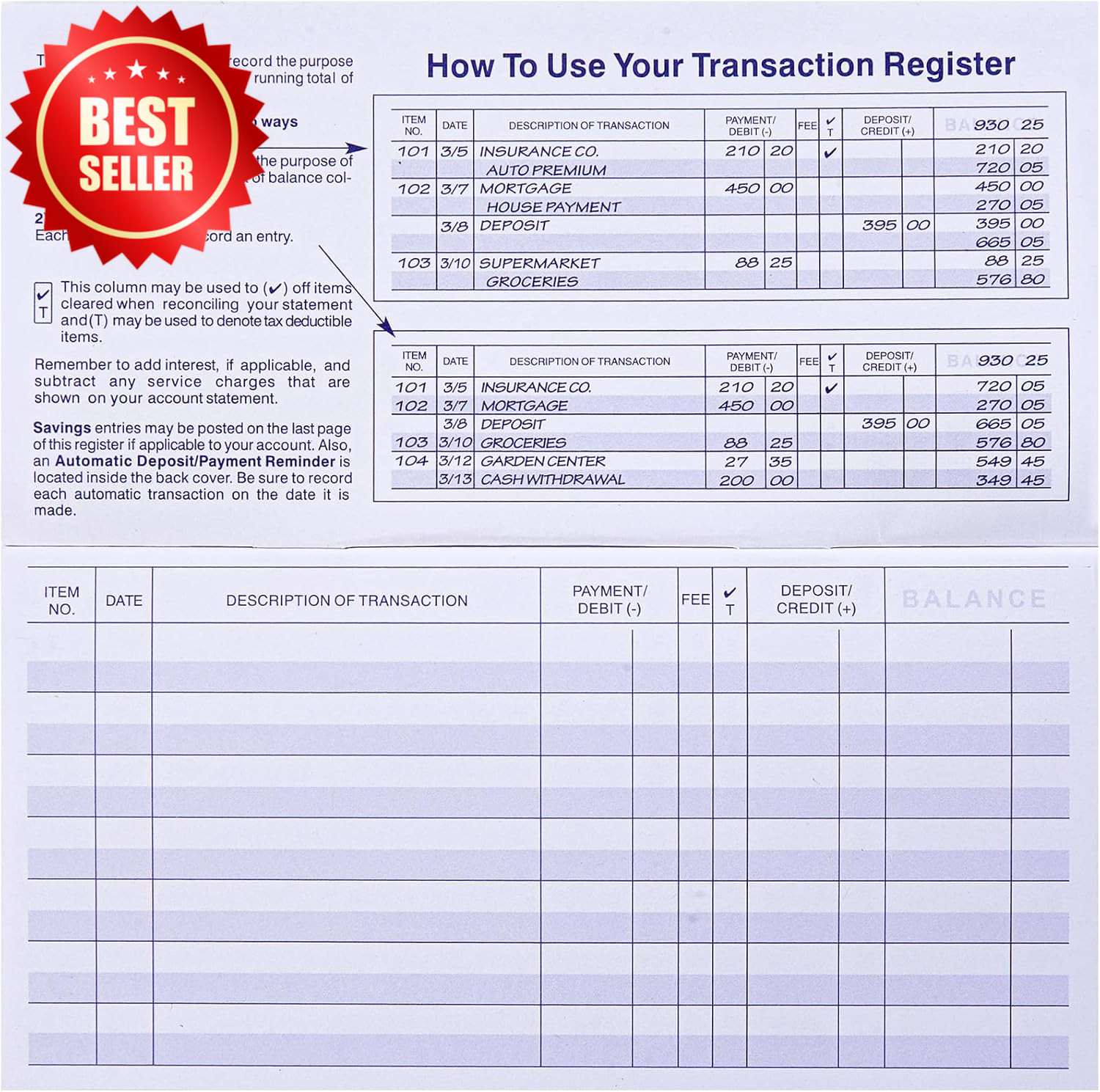 24 Pack Checkbook Register Ledger Book Personal Transaction Easy Read US