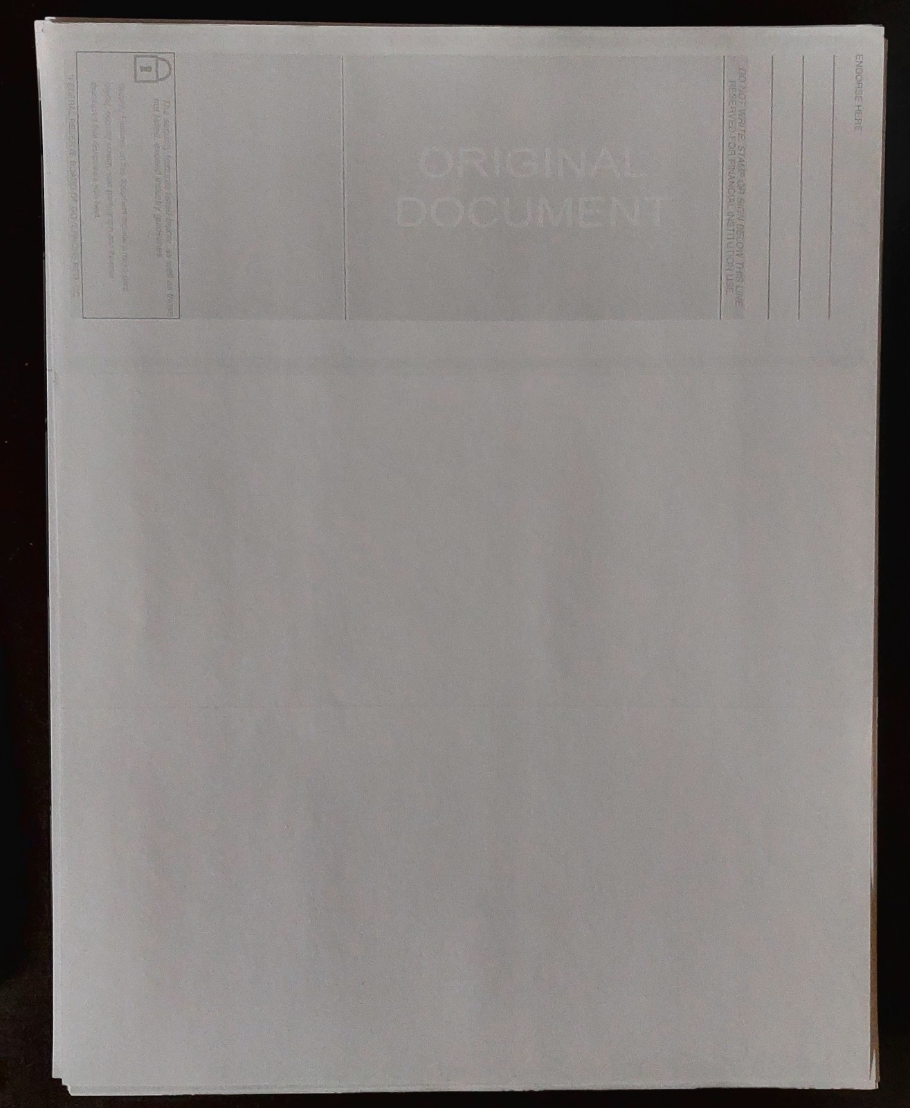 High Security Blank Check Stock Paper (60) Blue Check on Top – 1/3 Perforated