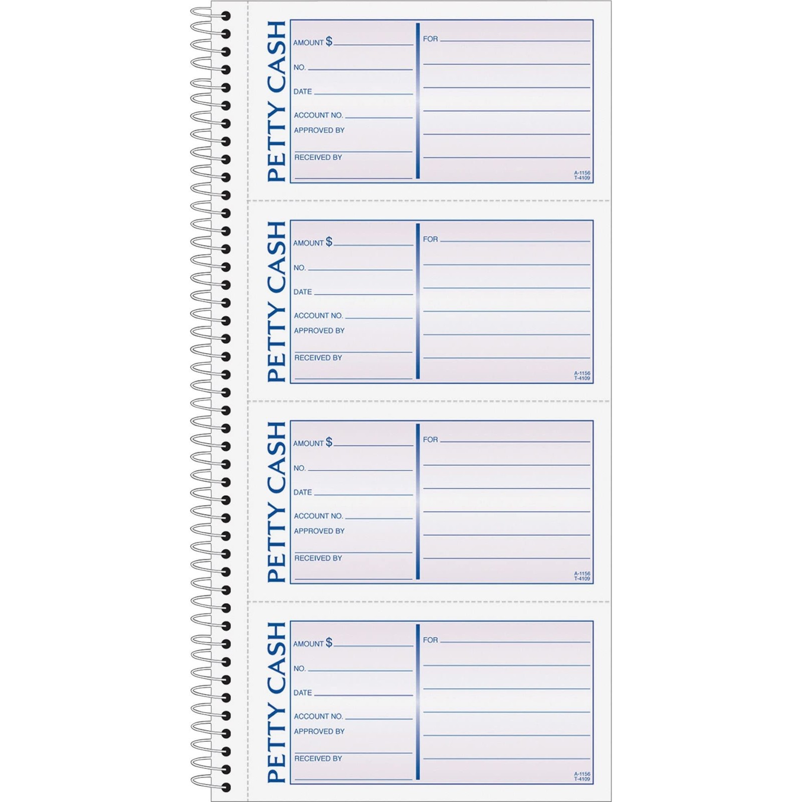 Adams Spiral Petty Cash Book, 2-Part, Carbonless, 4 True, White/Canary