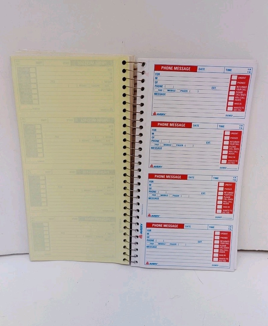Vintage Avery Phone Message Book 400 Duplicate Copy Yellow Spiral Bound NOS