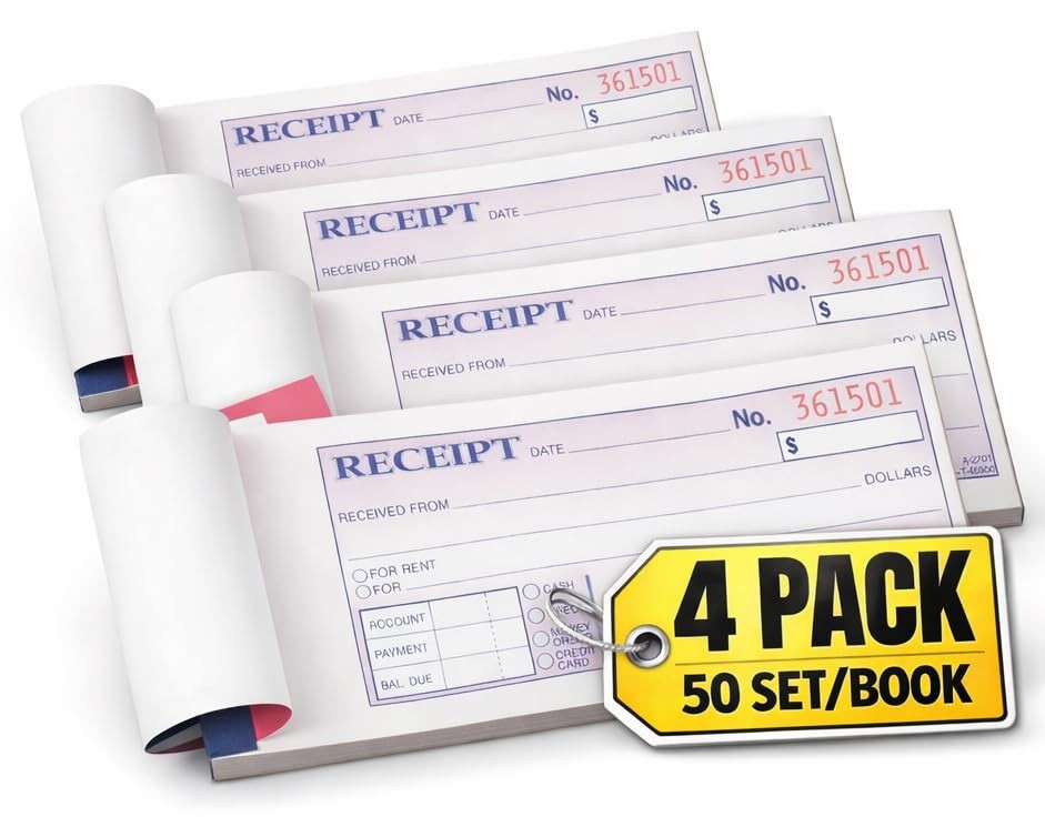 Money and Rent Receipt, 2-3/4 x 7-3/16 Inches, 3-Parts, Carbonless, White/Can…