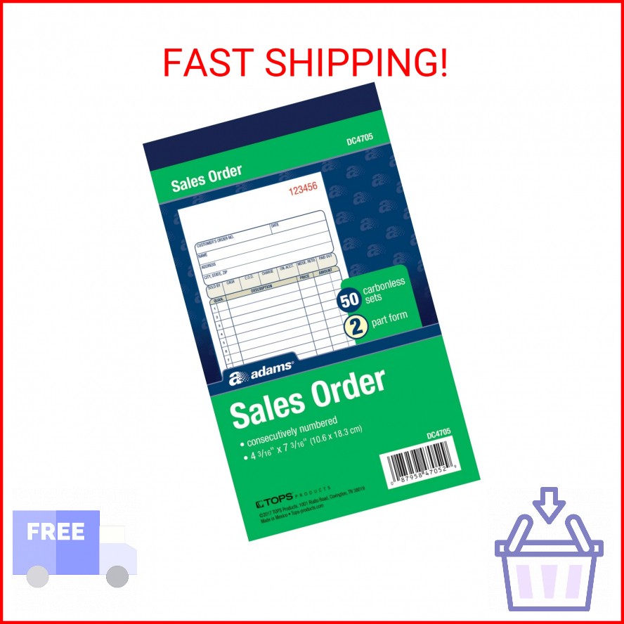 Adams Sales Order Book, 2-Part, Carbonless, White/Canary, 4-3/16 x 7-3/16 Inches