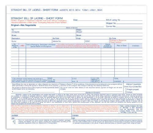 Adams Bill of Lading Short Form, 8.5 X 7.5 Inches, 3-part, 50-forms, White