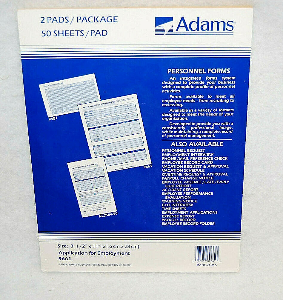 Adams The Human Resource System Asst’d Employment Pads 4 Different Styles S9735