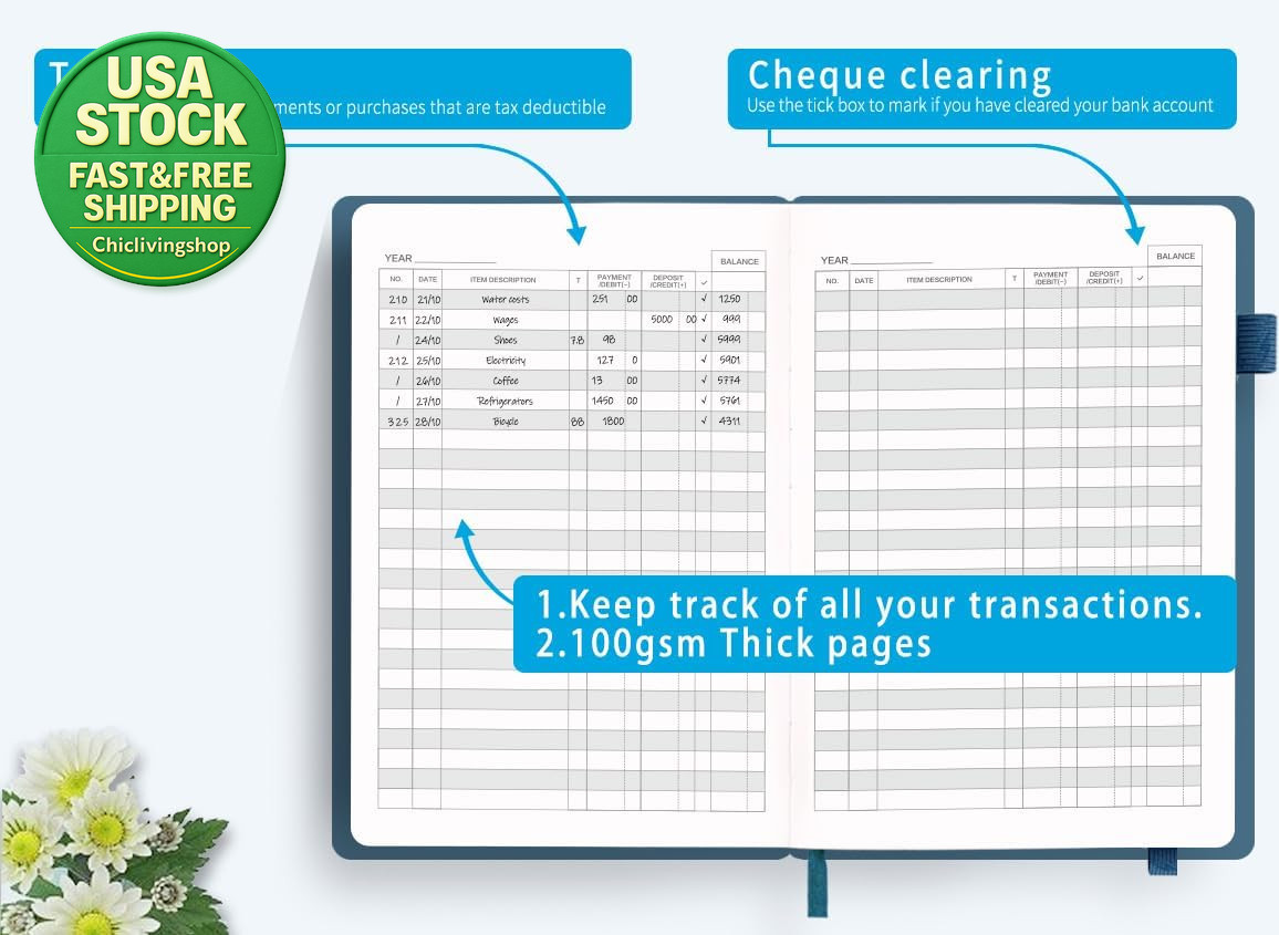 Check Register Accounting Ledger Log Book Personal Budget 5.8 X 8.3 Blue