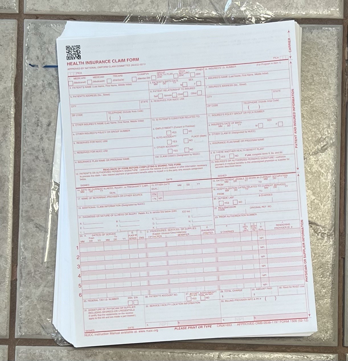 CMS 1500 Claim Forms HCFA Qty#107 and HCFA Envelopes Qty#100