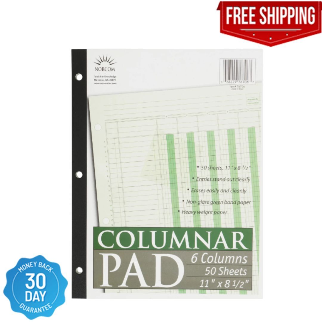 Professional New Columnar Ledger Pad 6 Columns 8.5″ x 11″ Letter Size 50 Sheets