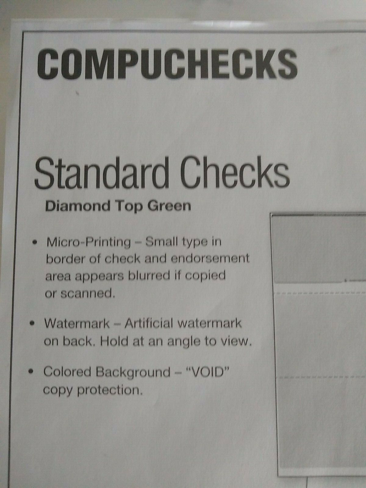 Compuchecks Standard Checks Diamond Top Green (500) 24# 8 1/2 x 11 Security
