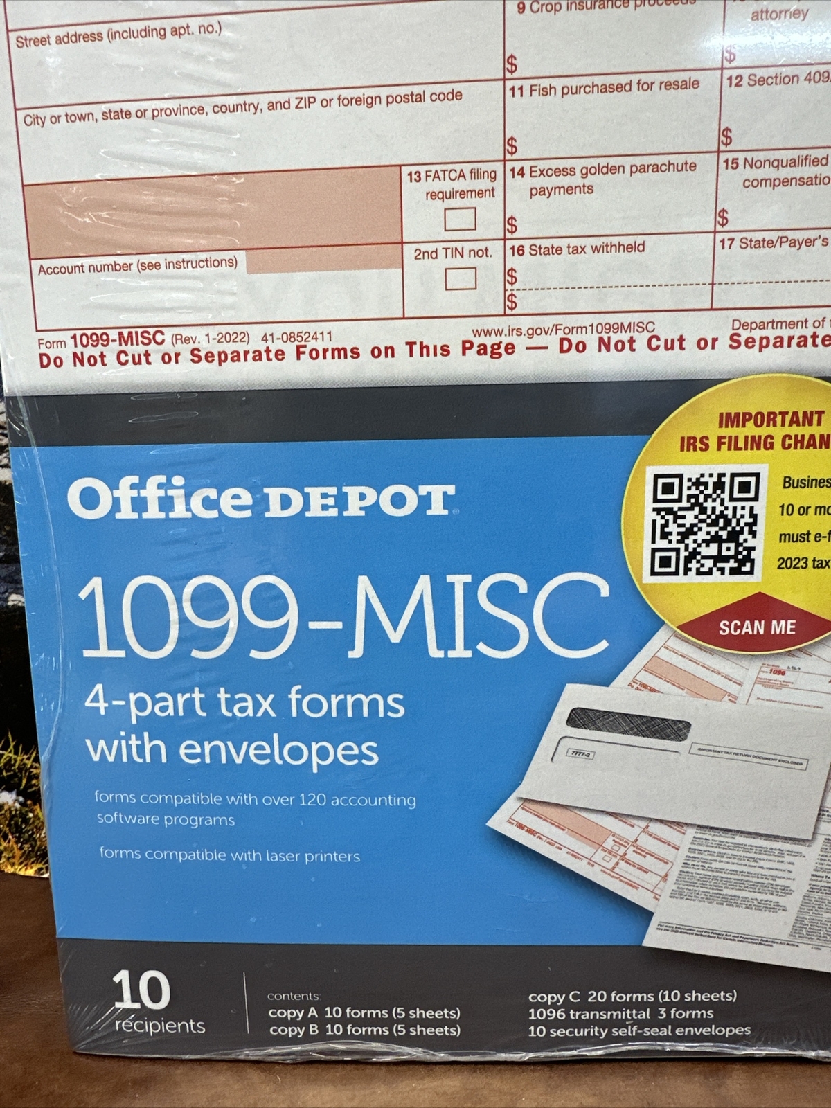 2023 1099 Misc Forms 4 Part Tax Forms Kit, 10 Laser Forms w envelopes