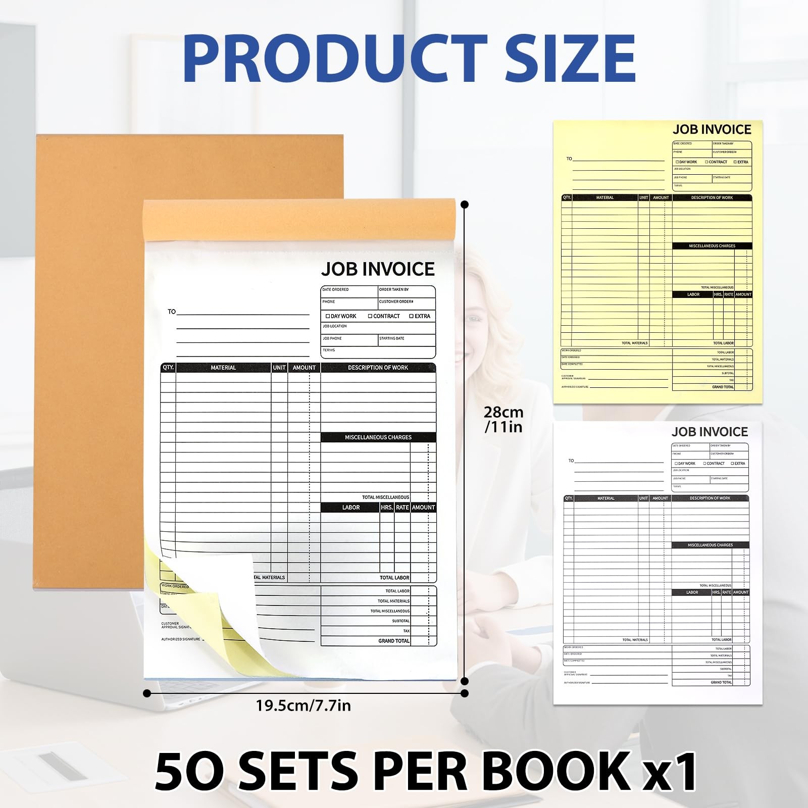 SJKHGU Carbonless Work Order Invoice Book Forms 7.5×11″ 50 Sets 2-Part Small