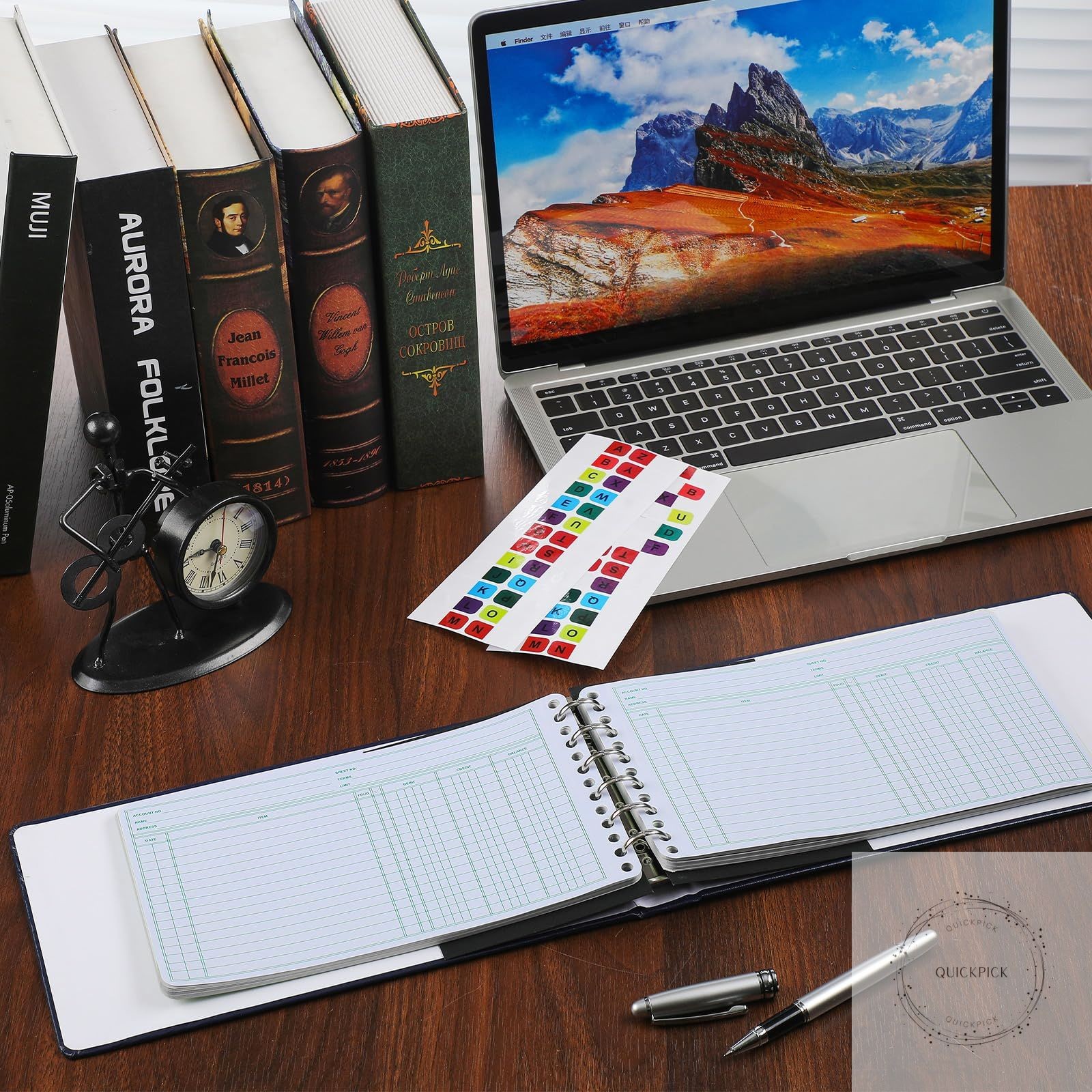 Ring Ledger Binder with 200 Pcs 5″x8.5″ Ledger Sheets Small Index Tabs for Bookk