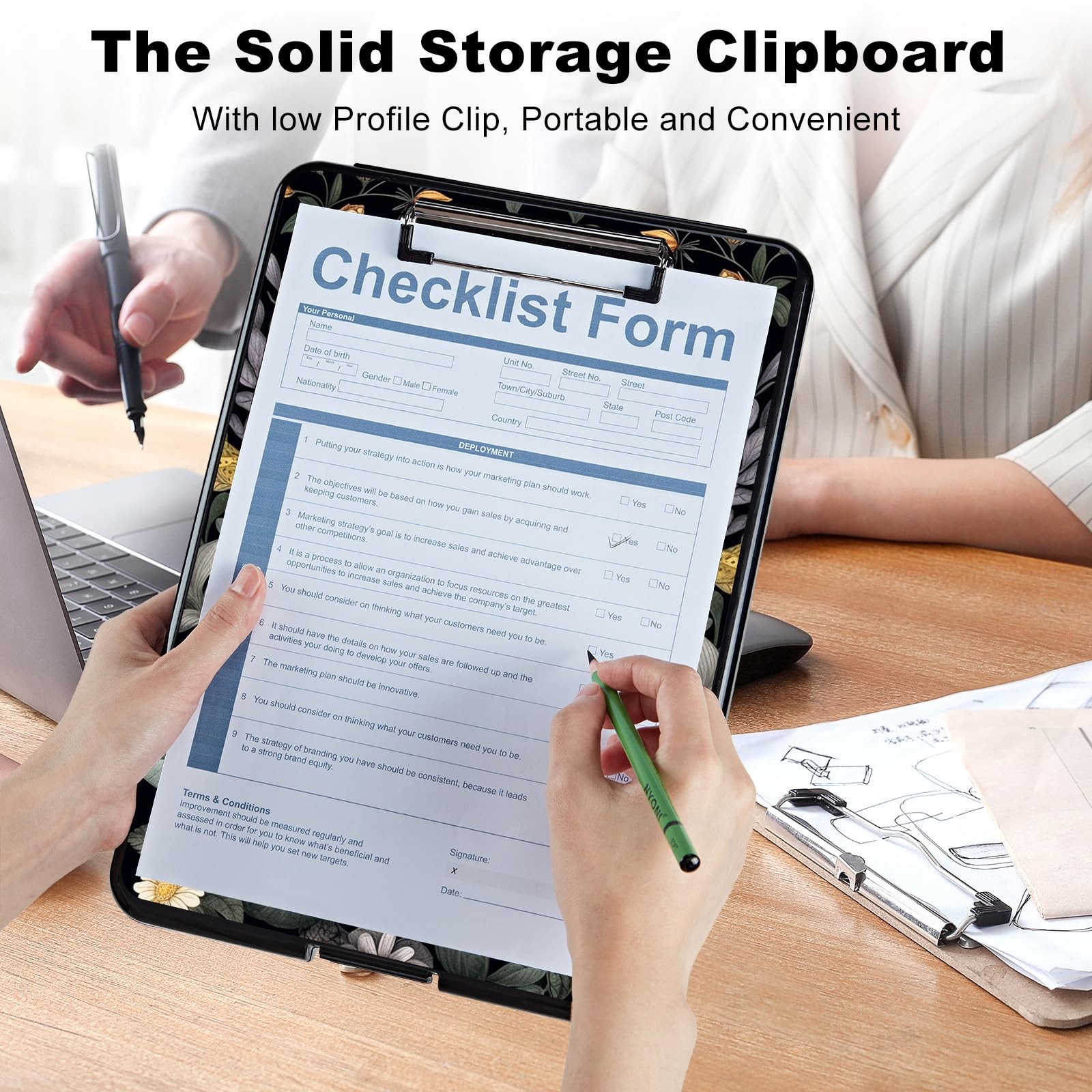 Clipboard with Storage,Plastic Storage A, Bee and Flowers