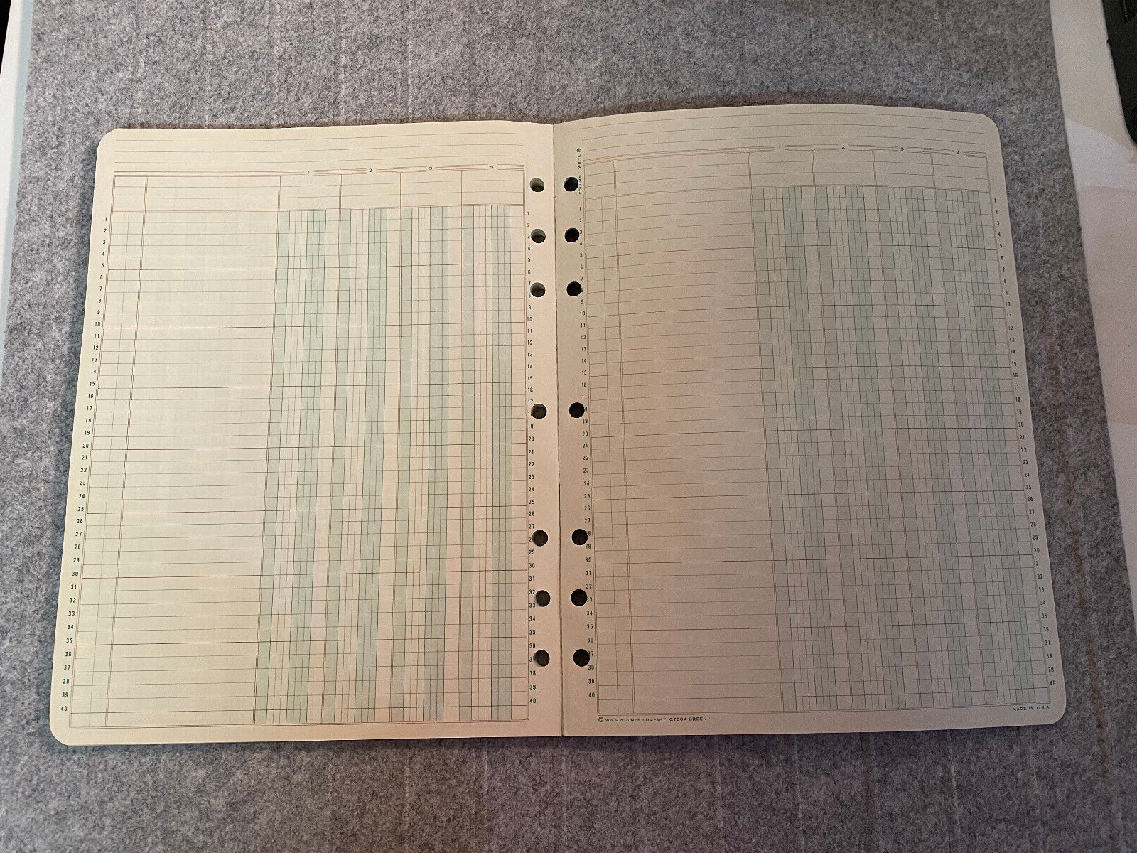 Vintage 1968 WILSON JONES Column Write Columnar Pad Green G7504 4 Column Unused