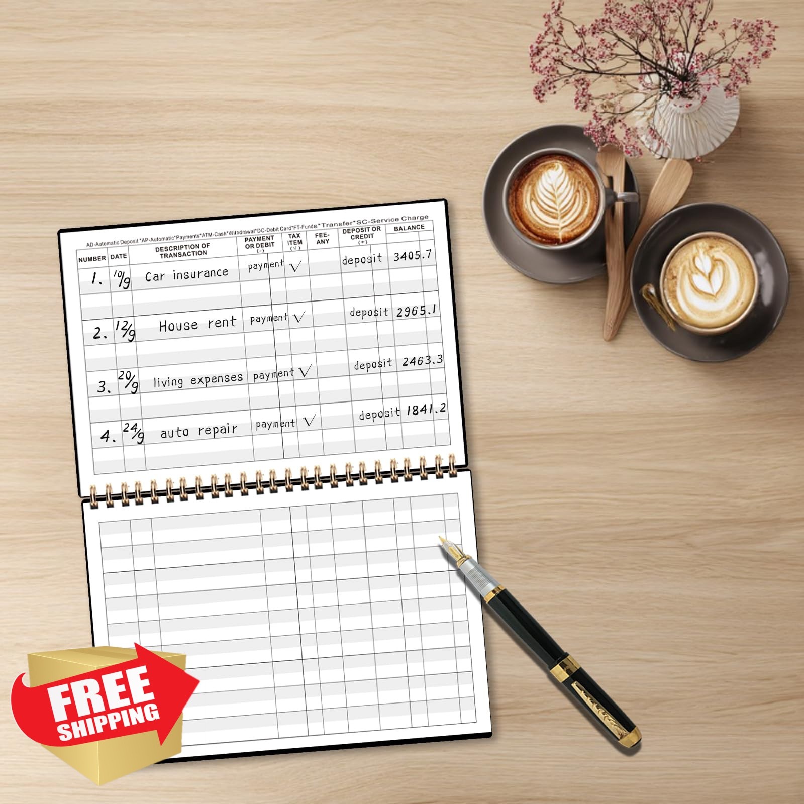 Dayvorax Check Register Blue Large Print Spiral
