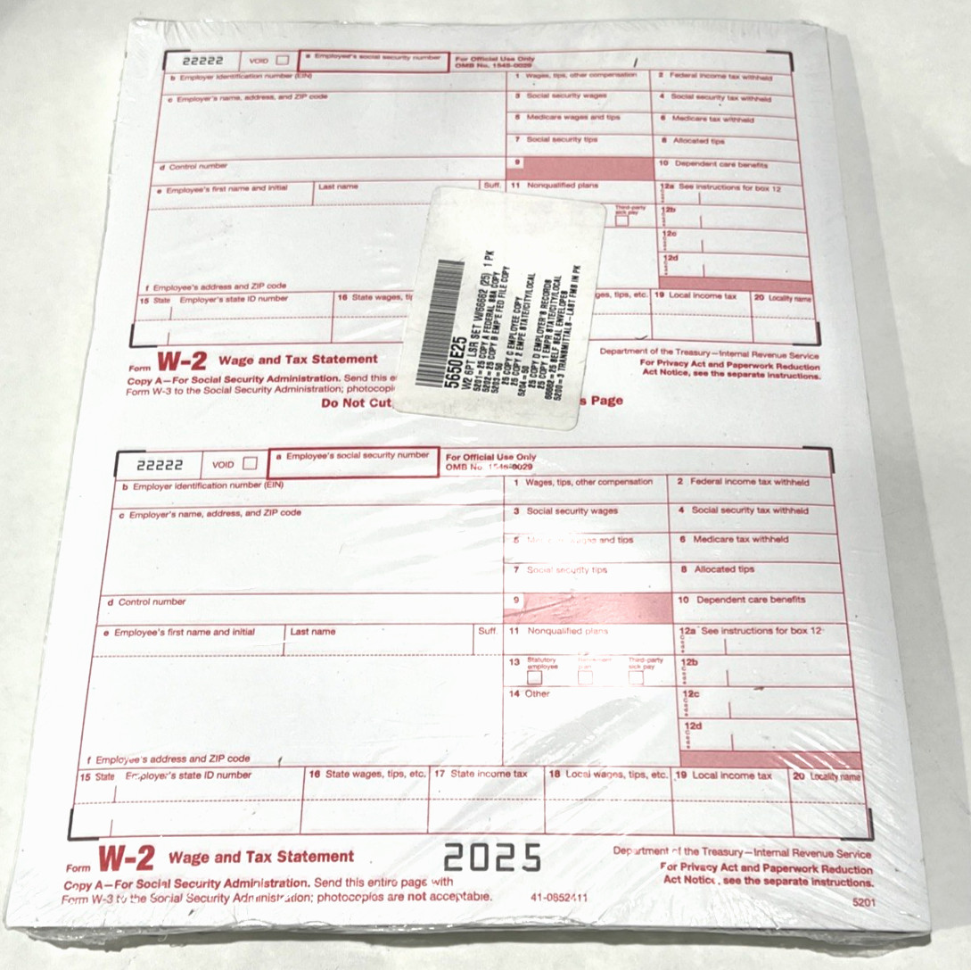 ComplyRight 2025 W-2 Tax Form, 6-Part, 2-Up EZ Pack for 25 Employees