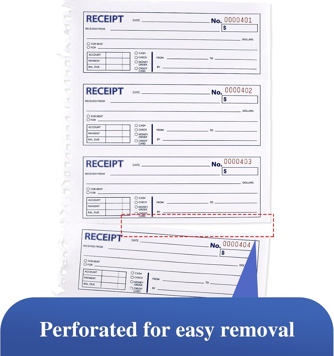 Receipt Books with Carbon Copies, Rent Receipt Book, 2-Part Carbonless, 7-5/8″ X